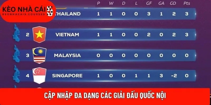 Cập nhập đa dạng các giải đấu quốc nội